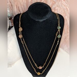 Ladies Vintage Gold-tone Necklace w/Multi Colored stones 24" Long (see photo)